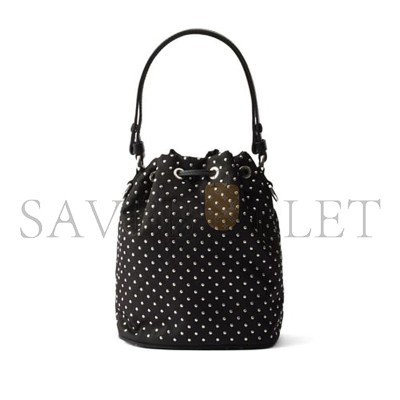 PRADA BLACK RE-NYLON MINI-BAG WITH STUDS 1NE067 (19.5*15.5*10cm) 